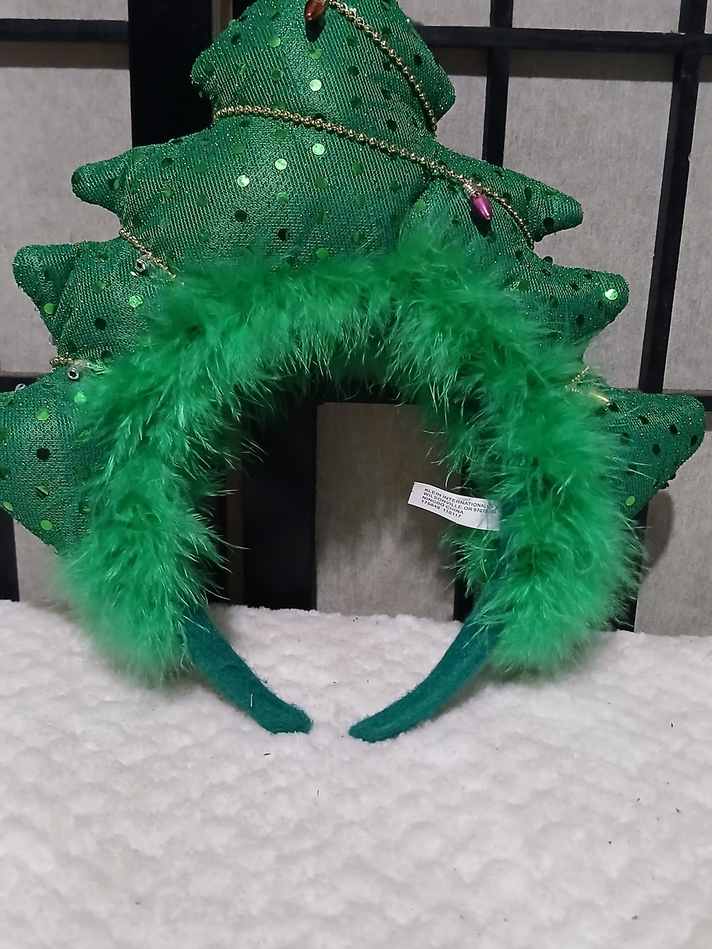 Green Feathered Christmas Tree Headband -